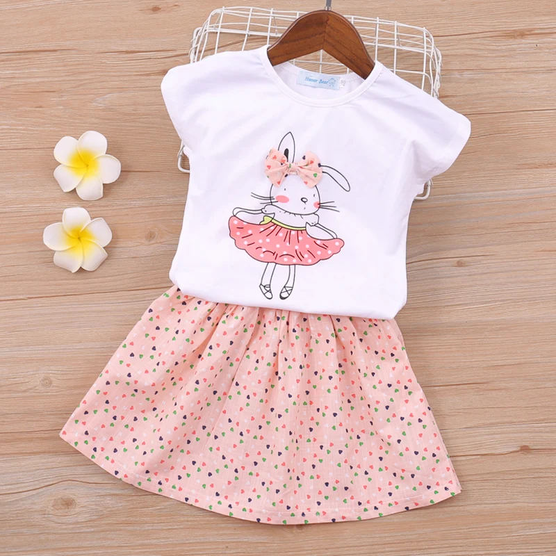 Children Skirts Little Girl Cotton Long Sleeve Top Sleeveless Dress Skirt Sets Cute Rabbit Clothing Set 2-10 Years 