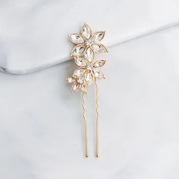 

Bridal Imitation Crystal Three Flower Hair Pins Women Rhinestone Wedding U-Shaped Clips Jewelry Bun Ponytail Retro Barrettes