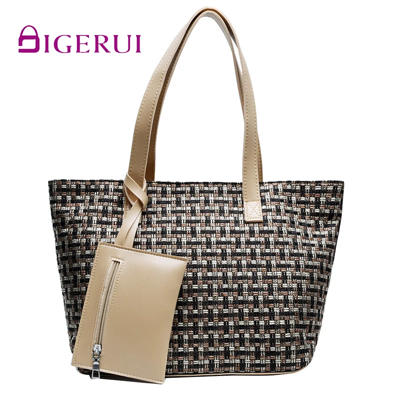 

DIGERUI Spring 2020 New Large-capacity Mother Bag 2 Piece Set Woven Child-Mother Bag Wild Shoulder Bag Fashion Handbag