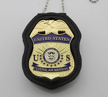 

U.S. FEDERAL AIR MARSHAL TRANSPORTATION SECURITY ADMINISTRATION Badge- Pin Back with Belt Clip Leather Holder and Neck Chain