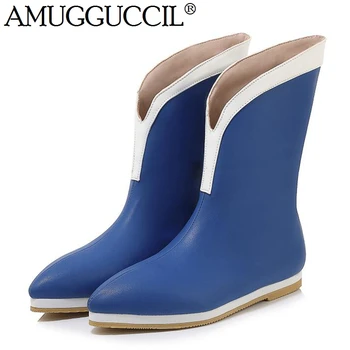 

2020 New Plus Big Size 34-48 Blue Fashion Sweet Cartoon Autumn Winter Girl Females Lady Flats Women Boots X1857