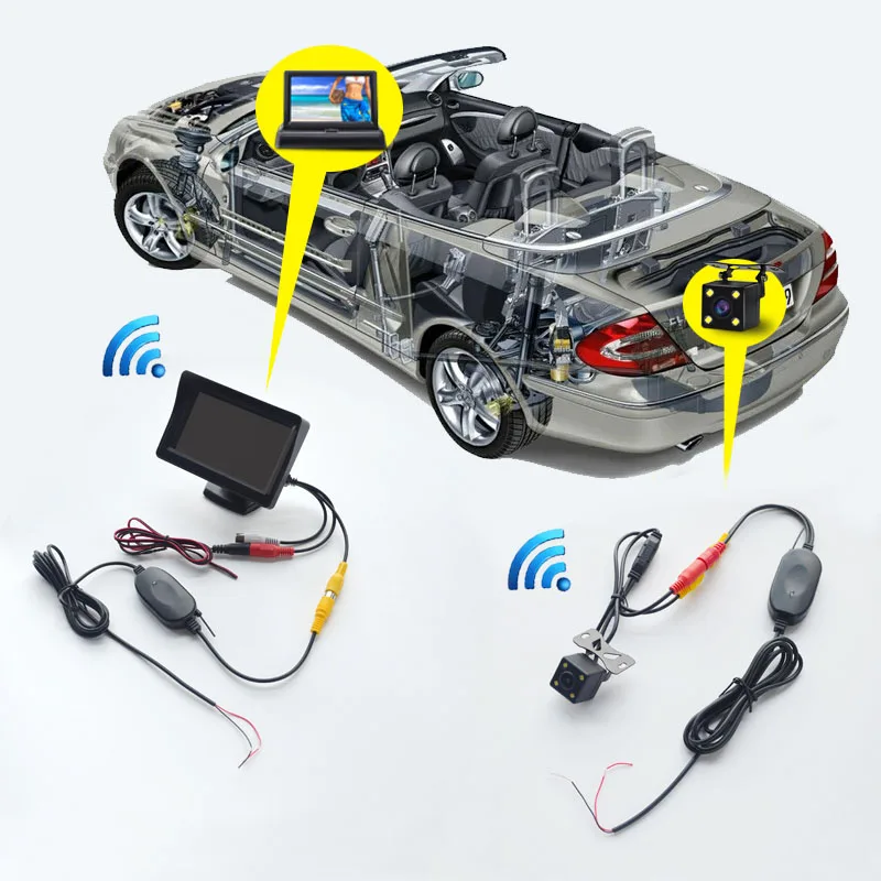 qxny ghz sem fio câmera de visão traseira rca transmissor vídeo kit receptor para monitor retrovisor do carro câmera backup reversa cam