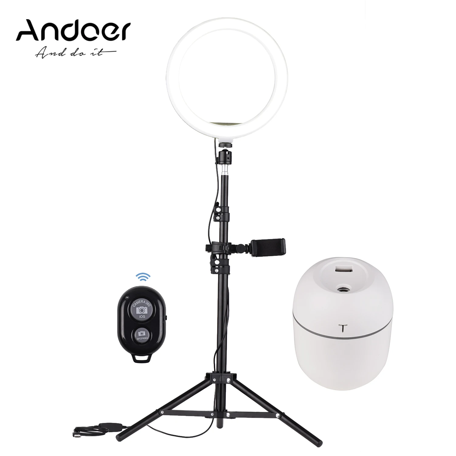 Светодиодный кольцевой светильник Andoer для фотографии 10 дюймов лампа 3200-5600K с