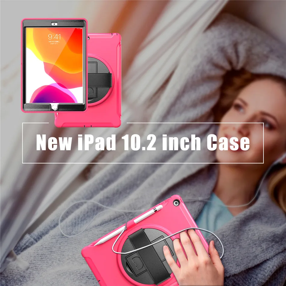 Для iPad 10,2 дюймов 7th Gen чехол с карандашом, сверхпрочный Детский защитный жесткий чехол вращающаяся подставка/держатель для рук