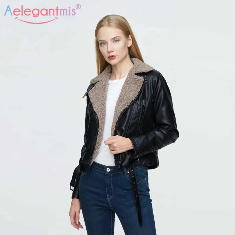 Aelegantmis новая зимняя кожаная куртка из искусственного меха Женское пальто
