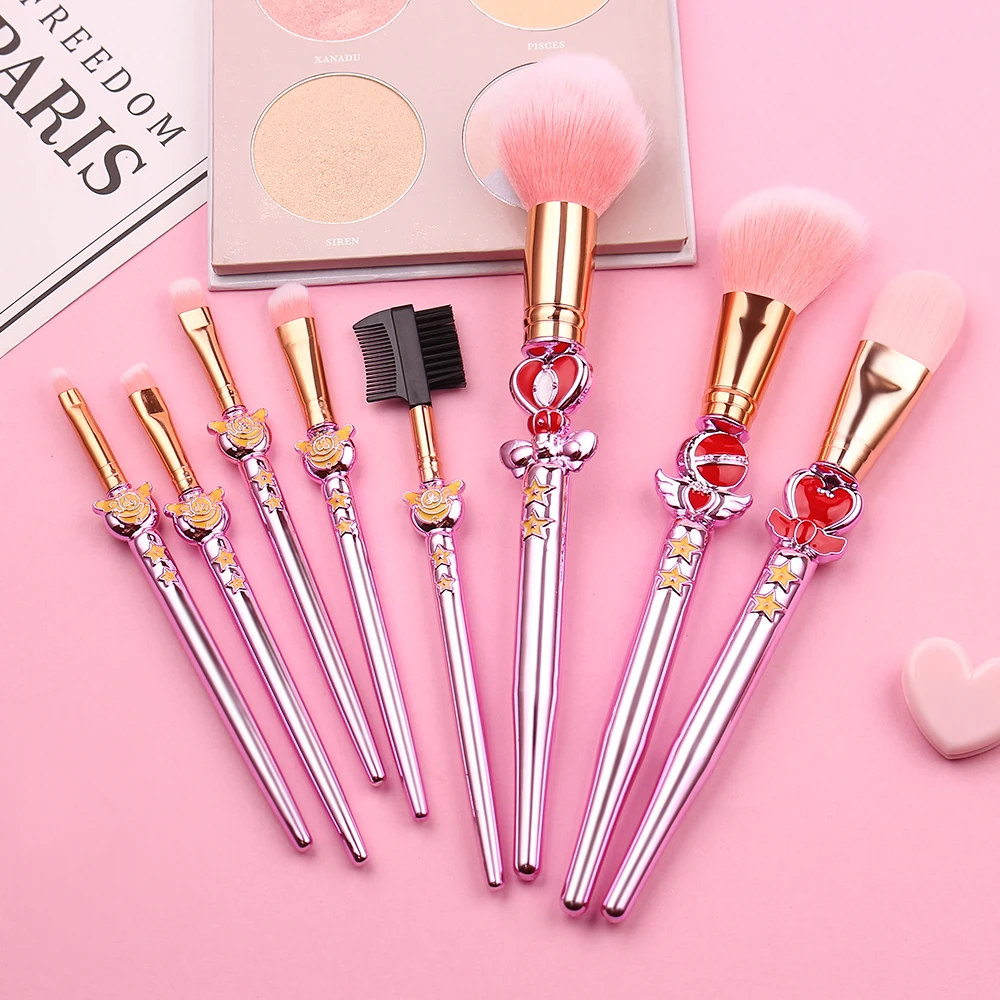 

8pcs Sailor Moon Makeup Brushes Set Pink Storage Bag Beautiful handles Foundation Eyeshadow Powder Brush Beauty make up tools