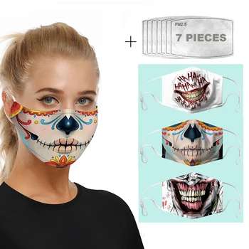 

NOISYDESIGNS 1pc Masks With 7 Filters Unisex Dust-proof Face Masks Windproof White Mask Smile Printed Half Face Mouth Muffle