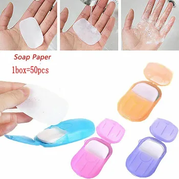 

50Pcs/Box Travel Portable Disposable Boxed Soap Paper Make Foaming Scented Bath Washing Hands Mini Paper Soap Random Color