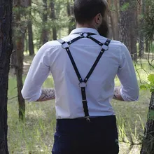

Vintage Leather Suspenders Men Medieval Renaissance Suspensorio Apparel Shoulder Accessories Belt Strap Male Chest Punk Harness
