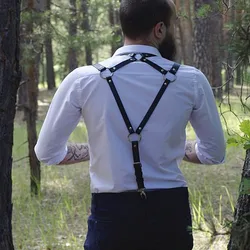 Vintage Leather Suspenders Men Medieval Renaissance Suspensorio Apparel Shoulder Accessories Belt Strap Male Chest Punk Harness