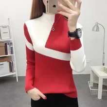 

Sweater Women for Winter 2020 Fashion Autumn Patchwork Knitted Long Sleeve Pullover Female Tricot Slim Fit Jumper ropa mujer