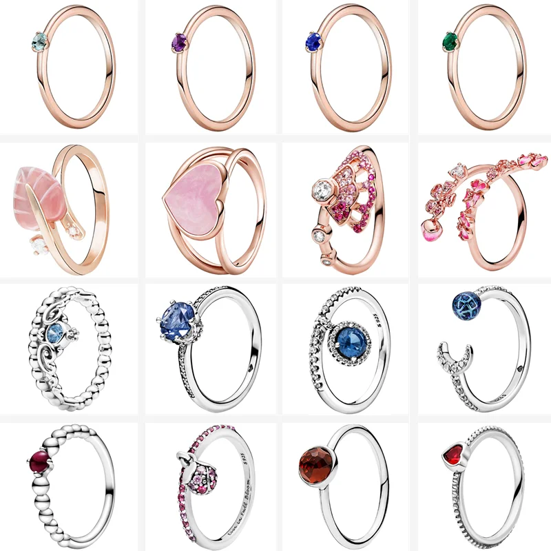 

New 100% 925 Sterling Silver Rings Blue Crown Earth Moon Sparkling Zircon Classic Round Pantaro Rings Women Charms Fine Jewelry