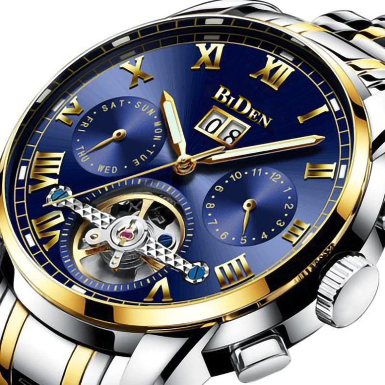 

Men Fashion Watch BIDEN Brand Casual Bussiness Automatic Mechanical Watches Stainless Steel Male Clock Gift