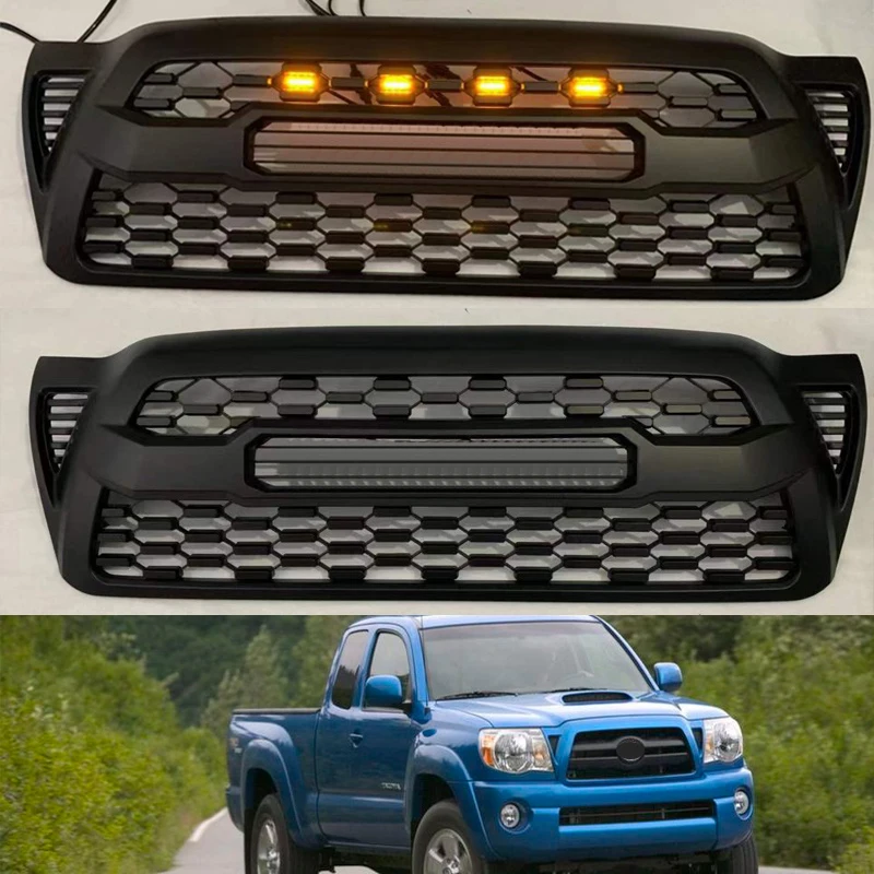 

For Toyota Tacoma 2005 2006 2007 2008 2009 2010 2011 Amber LED Light Front Grille Upper Mesh Bumper Mask High Quality ABS Grills