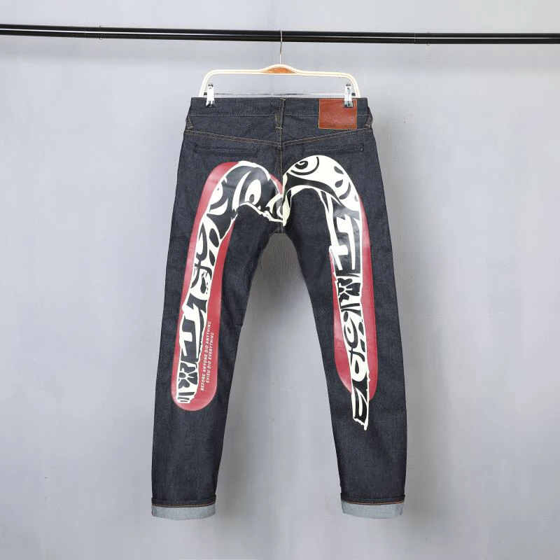 Новинка, Evisu, дышащие, высокое качество, модные, трендовые, мужские брюки, теплые джинсы, прямые, с принтом, для отдыха, хлопковые, мужские брюки, E6192 - Цвет: Черный