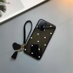 Love Heart Tassel Lanyard Phone Case with Tempered Glass Shockproof Cover for Xiaomi 10 Lite (L-836)