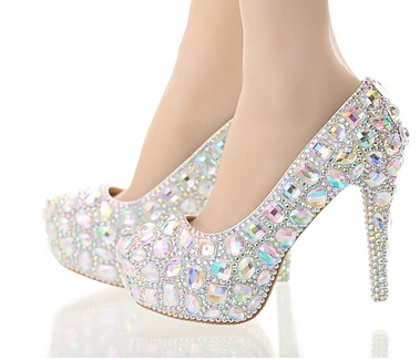 Love Moments AB/разноцветная Свадебная обувь со стразами обувь на очень высоком каблуке и платформе обувь для невесты с круглым носком ботильоны большого размера - Цвет: 11cm round toe