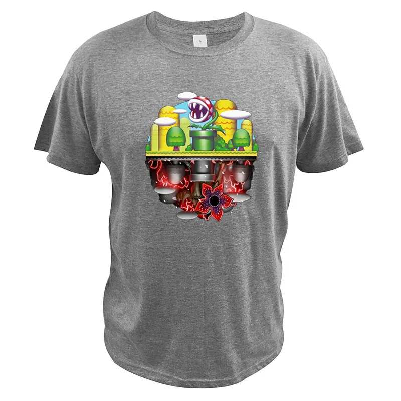 Piranha T shirt Demogorgon Digital Print EU Size High Quality Crew Neck Soft Mashup Tops Stranger Things Tee Shirt - Цвет: Серый