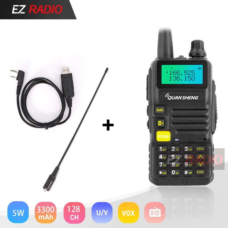 Black-771-Cable ГОРЯЧАЯ QuanSheng UV-R50/UV-R50-1/UV-R50-2/TG-UV2 иди и болтай Walkie Talkie UHF VHF TG-UV2 двусторонней радиосвязи, 3300 мА/ч, Quansheng 5 Вт Ham Радио УФ R50-2 - Цвет: Black-771-Cable