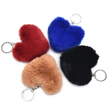 

Cute Fluffy Heart Keychains Women's Pom Poms Faux Rex Rabbit Fur Key Chains Girl Bag Hang Car Key Ring Jewelry Accessories