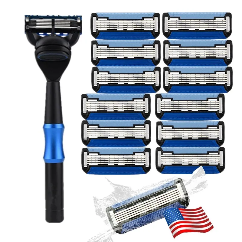 

1pcs Holder+12pcs Blade Men Shaver Razor Blade 5 Layer Machine for Shaving Blades Metal Blade Holder Replacement Blade Fusion 5