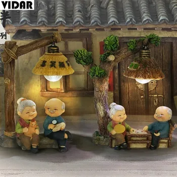 

VIDAR Chinese Creative Wedding Birthday Gift Old Man Old Lady Couple Home Character Resin Decoration Night Light