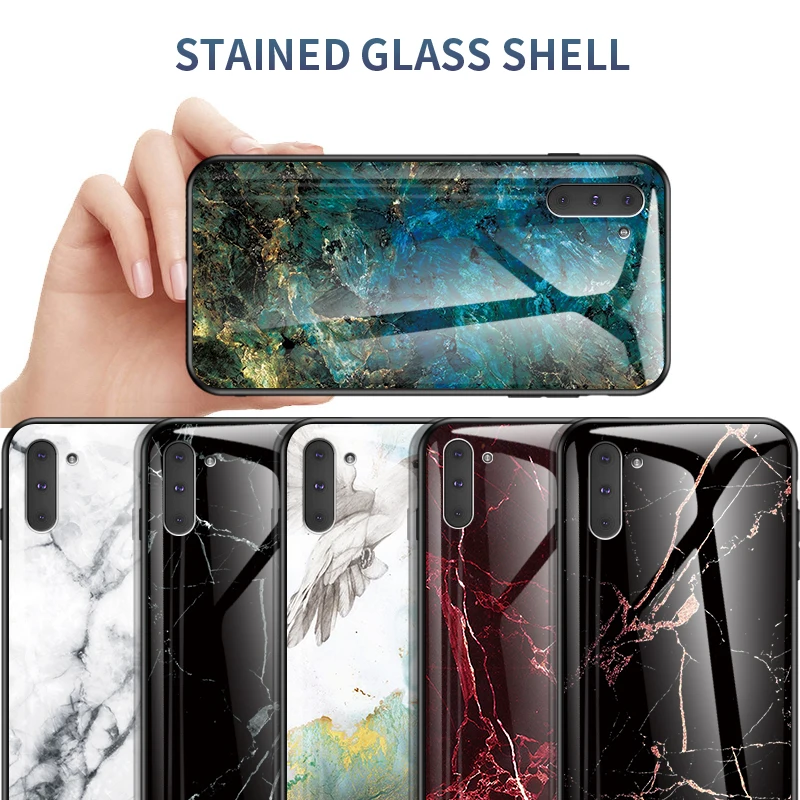 

For Samsung Galaxy Note 10 Case Luxury Marble Grain Hard Tempered Glass Protective Back Cover Case for samsung note 10+ shell