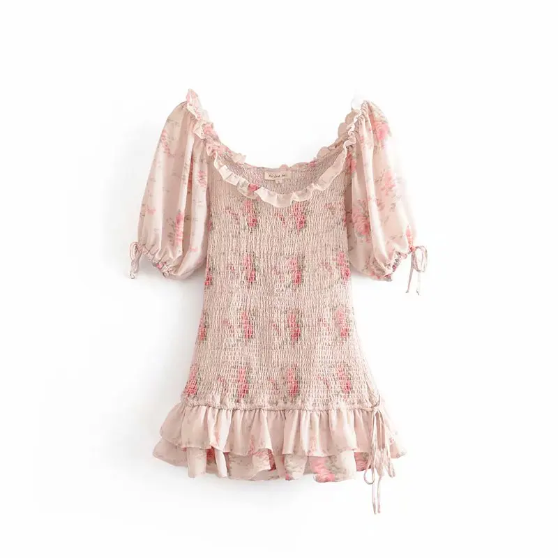 Boho loveshackfancy осеннее платье бежевое с коротким рукавом и оборками тонкое праздничное ins bloggers особый интерес мини-платье женское Boho loveshackfancy осеннее платье бежевое с коротким рукавом и оборками тонкое праздничное ins bloggers особый интерес мини-платье женское