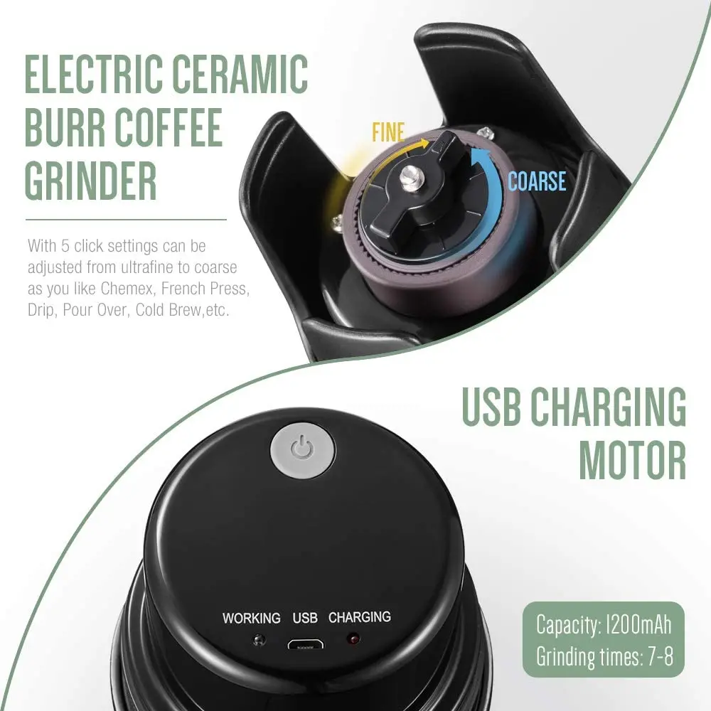 Электрическая кофемашина T1 перезаряжаемая кофемолка с USB зарядкой для кемпинга