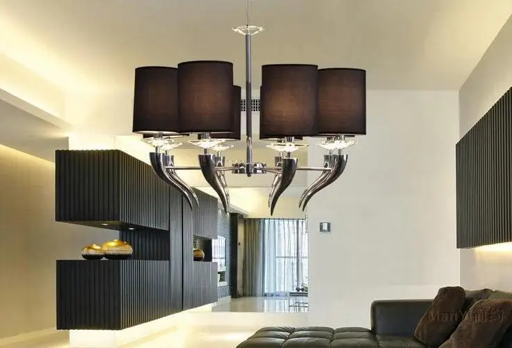 

European Style Iron Fabric Horn Pendant Light Fabric Dining Rooms Fashion Horn Bar Hanging Lighting Ing hanglamp