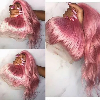 

613 Pink Hair Body Wave Full Lace Wigs with Baby Hair Glueless Lace Front Human Hair Wigs Bleached Knots Transparent Lace