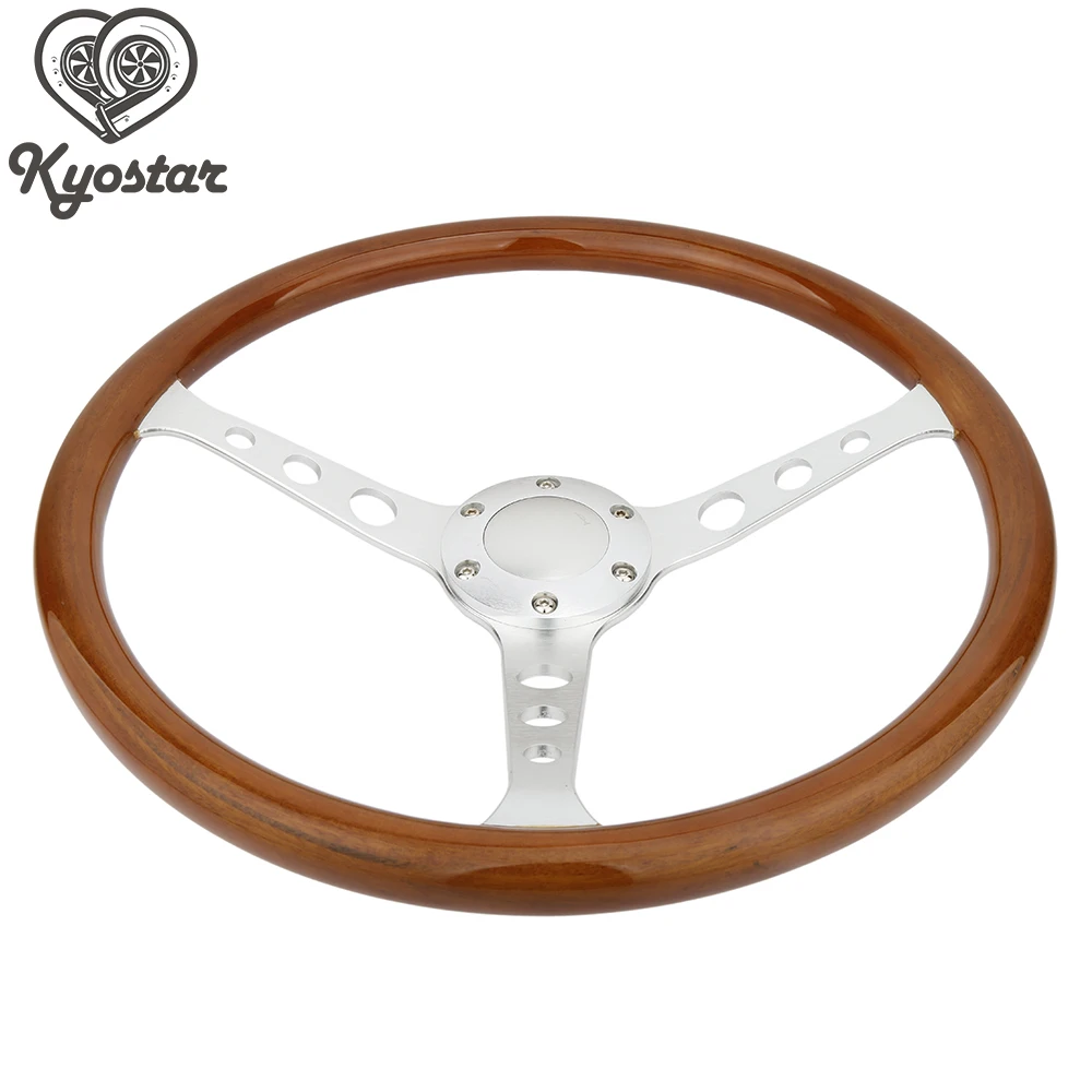 350mm Wood Steering Wheel Silver spoke Wood 3 hole2