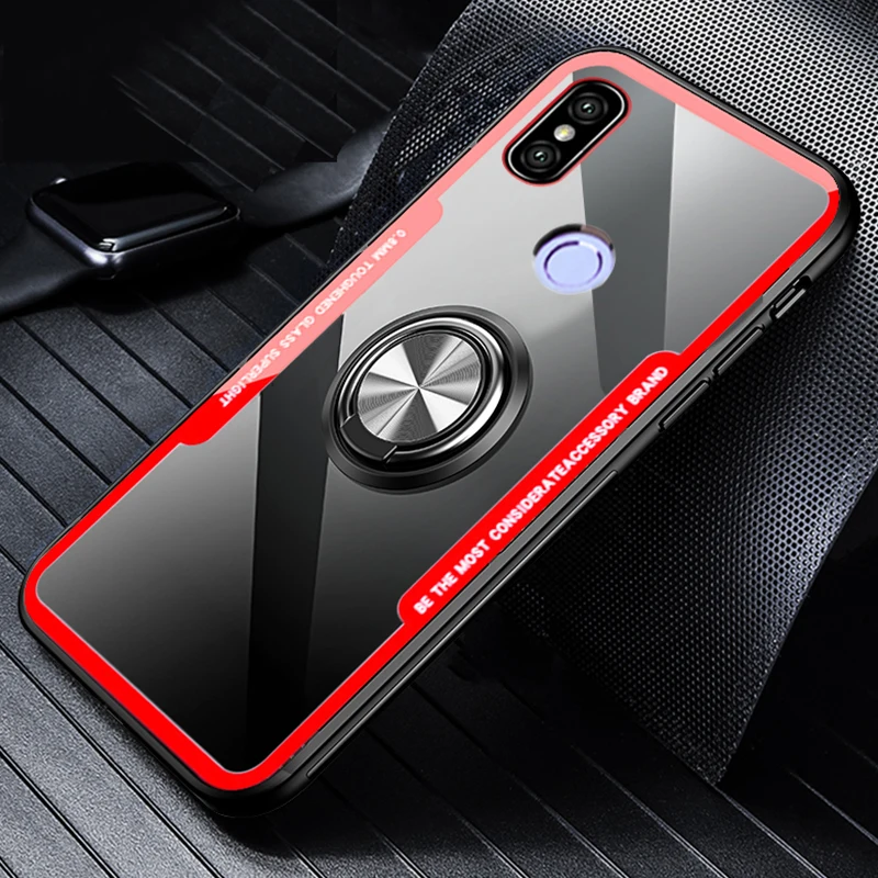 Luxury Ring Magnet Metal Car Holder Coque,Cover,Case For Xiaomi MI A2 Lite MIA2 MI 6X Silicone Transparent Shockproof - Цвет: red