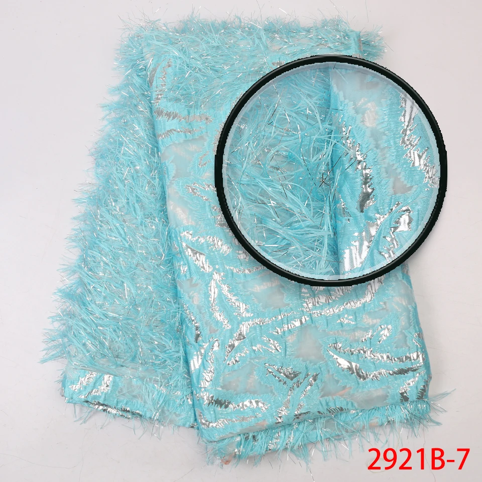 Королевский синий жаккард кружевная ткань нигерийский Tissu кружево для шитья одежды Хорошее качество Африканское парчовое кружево с пером APW2921B