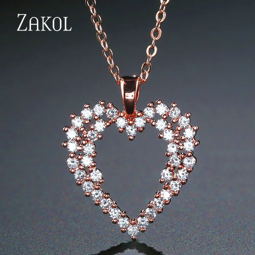 ZAKOL модное ожерелье с кулоном из белого золота с кубическим цирконием, женские вечерние украшения в форме сердца FSNP2028