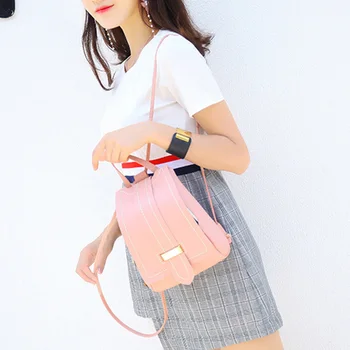 

Newly Cover Contrast Stitching Sewing Shell Backpack Retro Style Student Daily Bag
