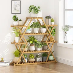 Support de plantes en bambou, étagère pour plantes d'extérieur, support de pots de fleurs d'intérieur à plusieurs niveaux 