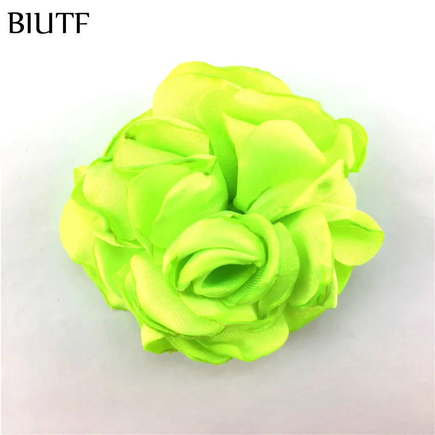 21-lime 10 шт./лот, 5 см, атласные сгоревшие цветы, свернутые Camelia с зажимом для волос, вы выбираете цвет, высокое качество, украшение для волос MH93 - Цвет: 21-lime