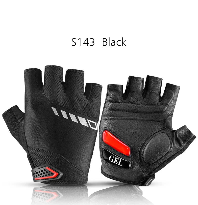 ROCKBROS Pro велосипедные перчатки с открытыми пальцами гелевые подушечки противоударные Мужские Женские весенне-летние спортивные Нескользящие перчатки Guantes Ciclismo - Цвет: S143-Black