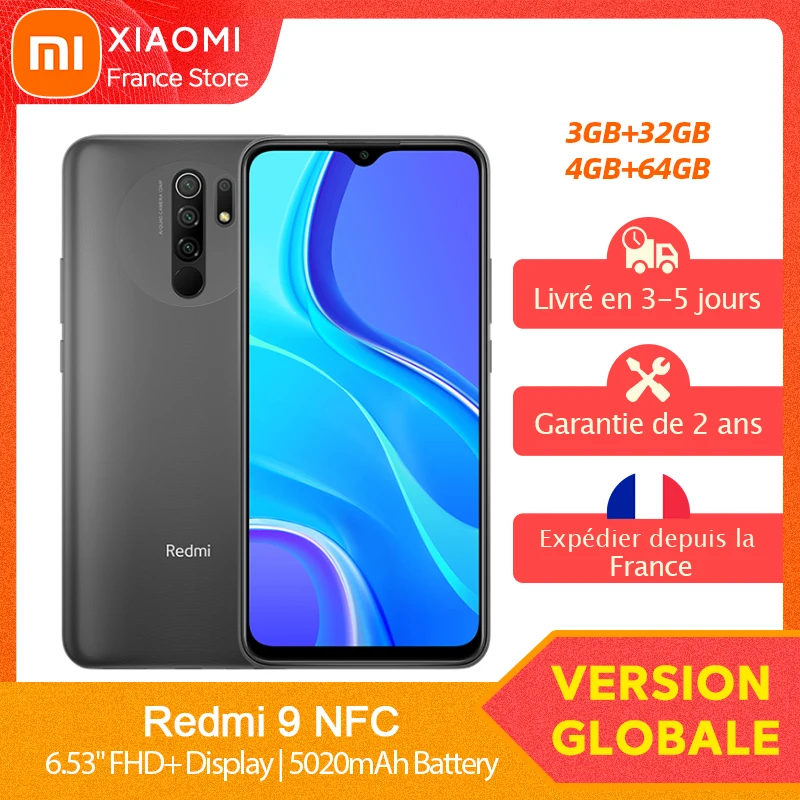Xiaomi Redmi 9-teléfono inteligente Tek Helio G80, 32GB, 64GB, NFC, 6,53 , FHD, 5020mAh, 18W, carga rápida, cámara de 13MP