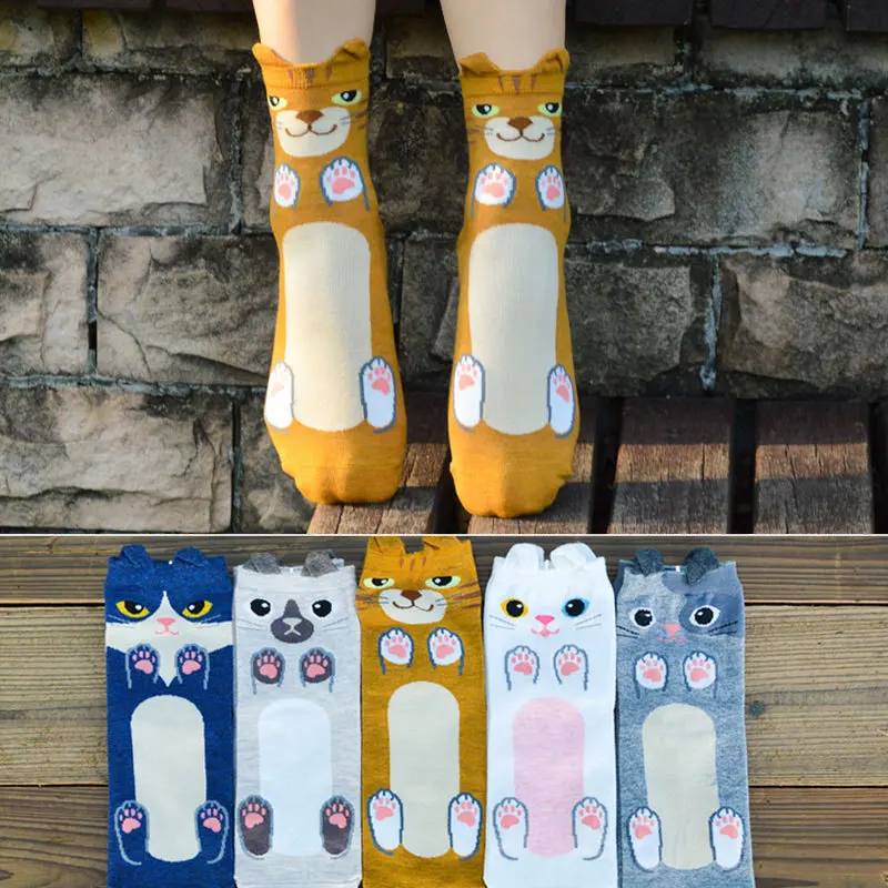 

Three-dimensional Kitten Animal Original Design Explosion Models Ladies Cute Cartoon Pattern Personality Fashion Fun Color Socks