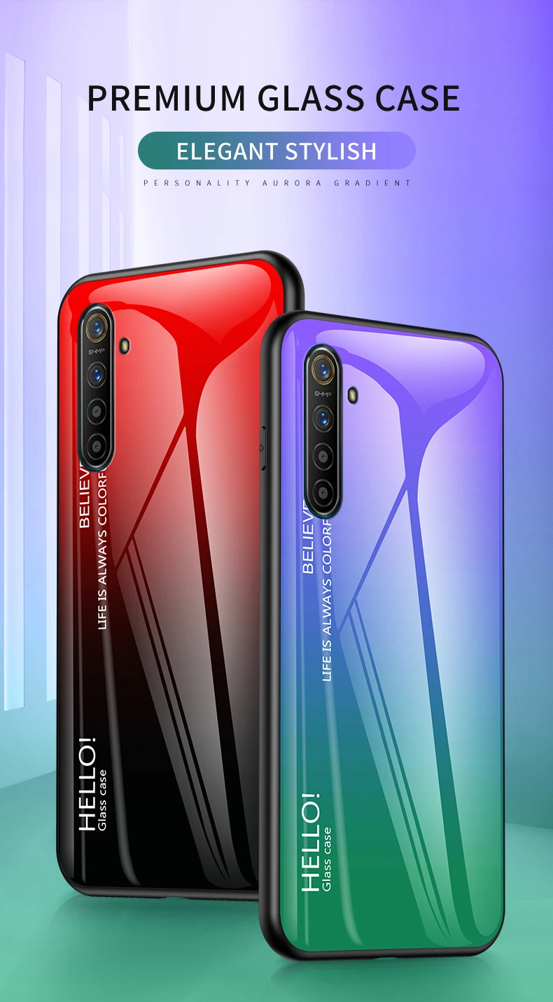 Модный градиентный стеклянный чехол для телефона Oppo Realme XT силиконовый полный защитный бампер для Oppo Realme X2 Pro Чехол Для Телефона