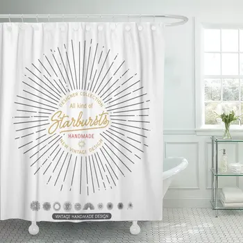 

Burst Vintage Retro Hipster Style Monochrome Starbursts with Ray for Badge Label Light Shower Curtain Waterproof Polyester