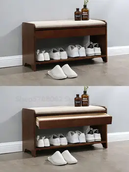 

All solid wood shoes storage cabinet home storage stool door shoe rack stool multifunctional simple log