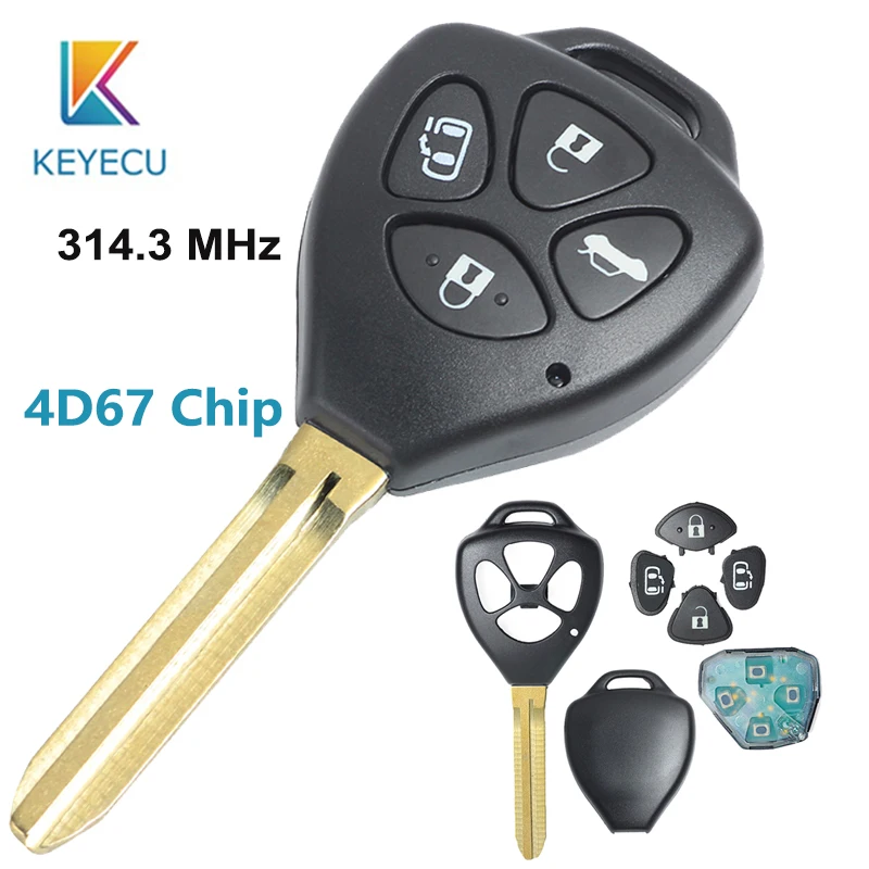 

KEYECU Replacement Remote Key 4 Buttons 314.3MHz 4D67 Chip With Uncut Blade FOB for Toyota Alphard Before 2005