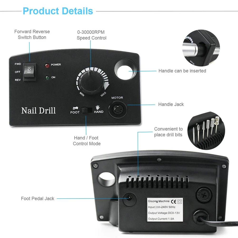 Машинка для маникюра 35000 об/мин, дрель для профессионального маникюра, педикюра, электрическая пилка для ногтей, оборудование для дизайна ногтей с сверлом для ногтей