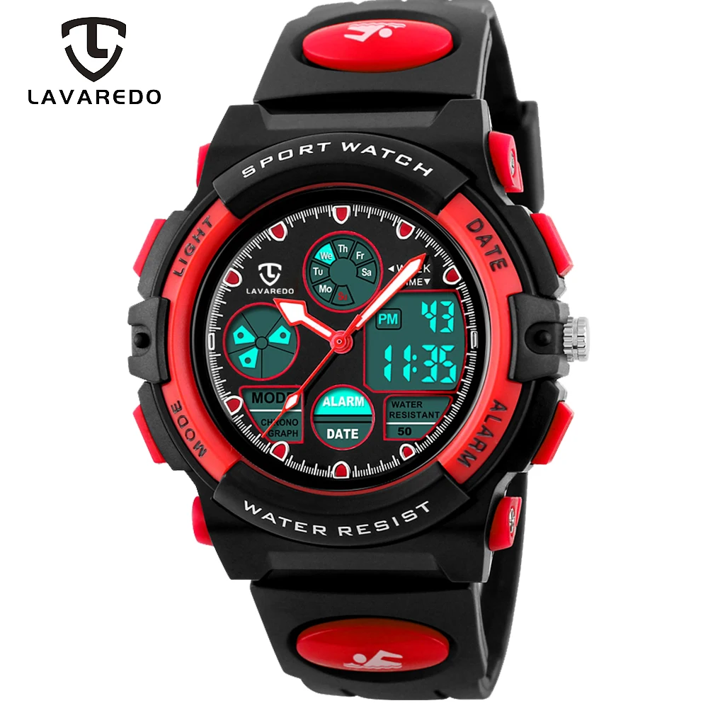 LAVAREDO, детские спортивные часы, модный светодиодный, кварцевые, многофункциональные, цифровые часы для детей, 50 м, водонепроницаемые наручные часы A9
