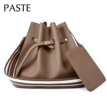 Brand Design Real Cow Leather Ladies HandBags and Purse Women Genuine Leather Composites Bags High Quality Wide Strap Bucket Bag