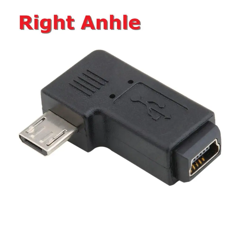 Черный 3*1,5*0,8 см Профессиональный левый/правый угловой USB Mini 5 Pin Female to Micro 5 Pin Male 90 градусов угловой переходник преобразователь - Цвет: Right Angled