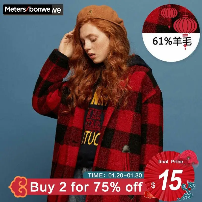 Goede Metersbonwe Plaid Lange Jas Vrouwelijke Herfst En Winter Nieuwe Casual Koreaanse Versie Jas